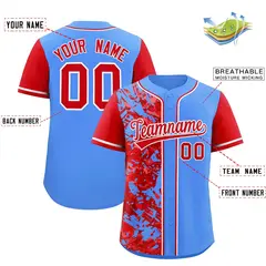 Blue Red Split Graffiti Raglan Sleeve Baseball Jersey 2