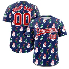 Blue Red-White Christmas Graffiti Striped Baseball Jersey