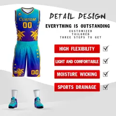 Blue Royal-Purple Gradient Coconut Palm Pattern Basketball Jersey 2