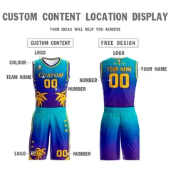 Blue Royal-Purple Gradient Coconut Palm Pattern Basketball Jersey 3