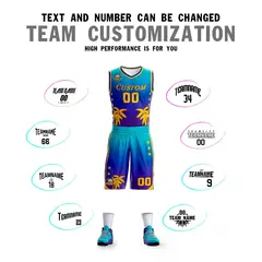 Blue Royal-Purple Gradient Coconut Palm Pattern Basketball Jersey 4