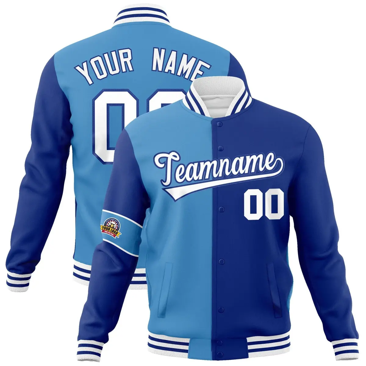 Blue Royal-White Two Tone Split Letterman Varsity Jacket