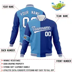 Blue Royal-White Two Tone Split Letterman Varsity Jacket 4
