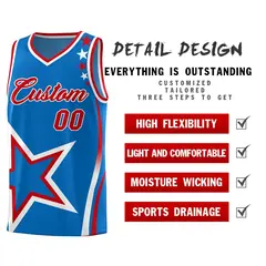 Blue Shoulder Stars Graffiti Pattern Basketball Jersey 2