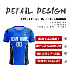 Blue White-Black Athletic Sport Soccer Jersey 3