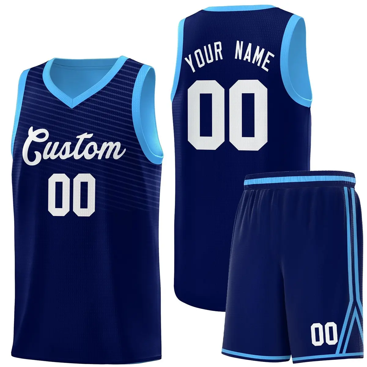Blue White Chest Slash Pattern Basketball Jersey