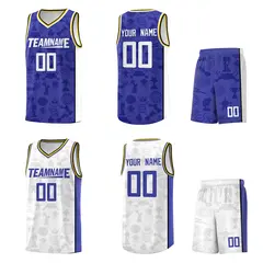 Blue White Double Side Basketball Jersey Sets 2