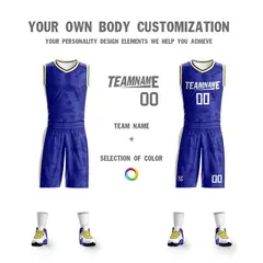 Blue White Double Side Basketball Jersey Sets 3