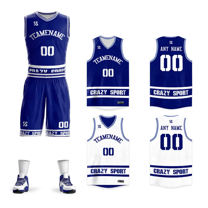 Blue White Double Side Sets Basketball Jersey