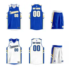 Blue White Double Side Sets Men Basketball Jersey 3