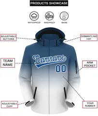 Blue White Gradient Hooded Outdoor Waterproof Jacket 2