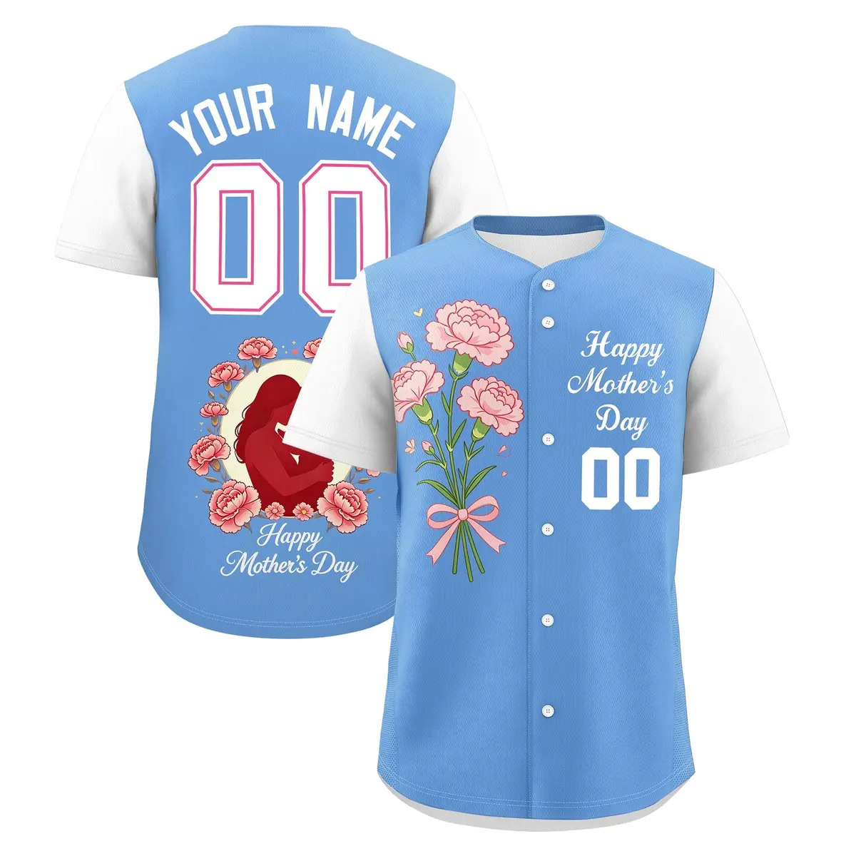 Blue White Mother's Day Baseball Jersey