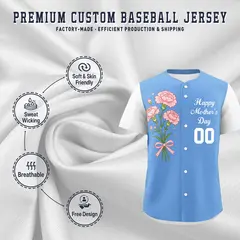 Blue White Mother's Day Baseball Jersey 3