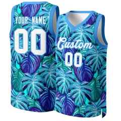 Blue White-Powder Blue Graffiti Pattern Mesh Basketball Jersey