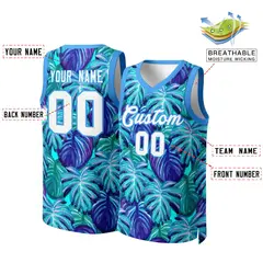 Blue White-Powder Blue Graffiti Pattern Mesh Basketball Jersey 2
