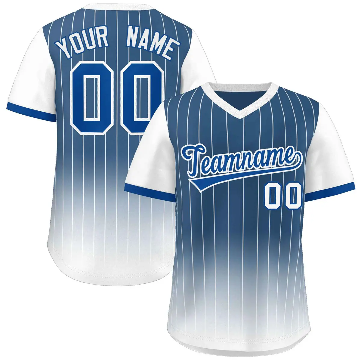 Blue White-Royal Gradient Pinstripe Baseball Jersey