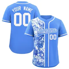 Blue White Split Graffiti Raglan Sleeve Baseball Jersey 1
