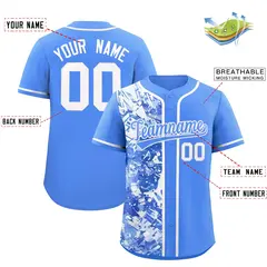 Blue White Split Graffiti Raglan Sleeve Baseball Jersey 2
