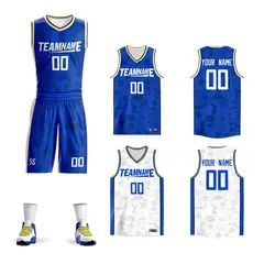 Blue White-Yellow Double Side Sets Basketball Jersey