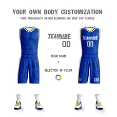 Blue White-Yellow Double Side Sets Basketball Jersey 3