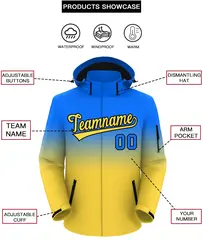 Blue Yellow Gradient Hooded Waterproof Outdoor Jacket 2