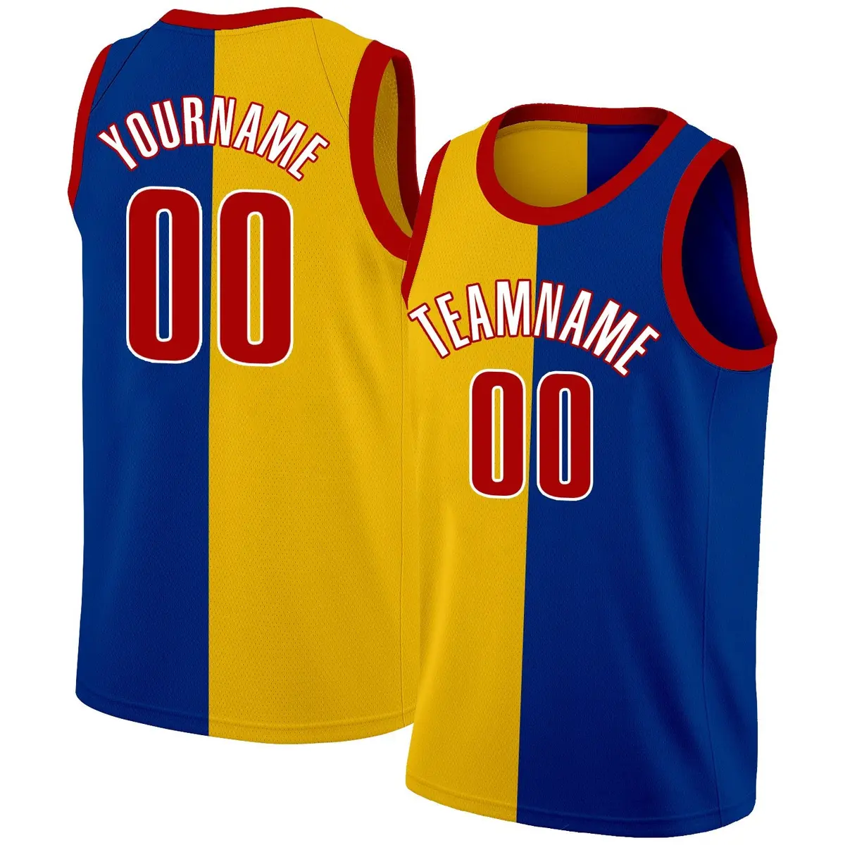 Blue Yellow-Red Split Fashion Tops Basketball Jersey