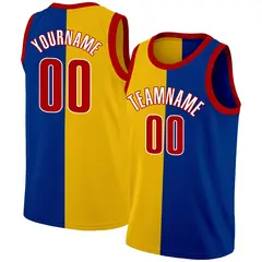 Blue Yellow-Red Split Fashion Tops Basketball Jersey