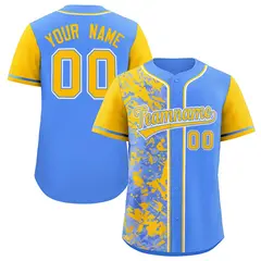 Blue Yellow Split Graffiti Raglan Sleeve Baseball Jersey 1
