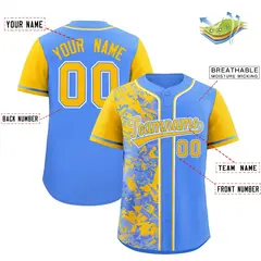 Blue Yellow Split Graffiti Raglan Sleeve Baseball Jersey 2