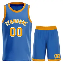 Blue Yellow-White Bull Classic Sets Curved Basketball Jersey
