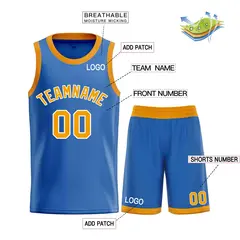 Blue Yellow-White Bull Classic Sets Curved Basketball Jersey 3