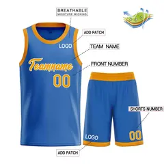 Blue Yellow-White Heal Classic Basketball Jersey Uniform Set 3