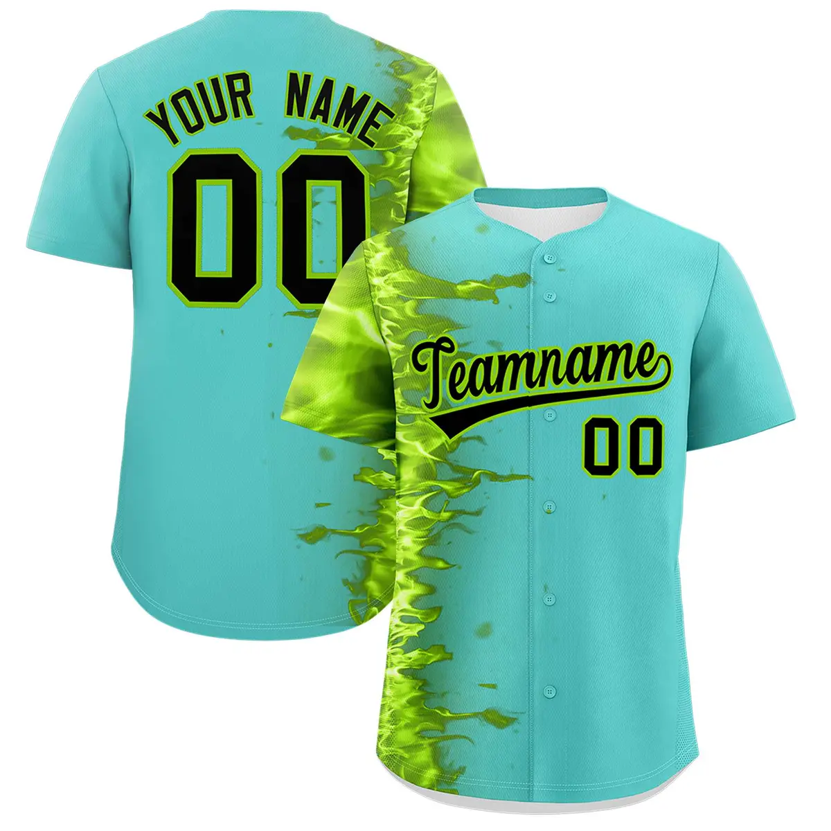 Bright Green 3D Flame Design Authentic Baseball Jersey