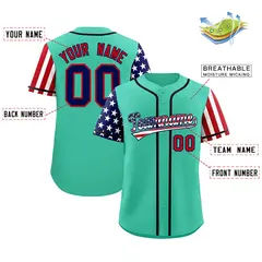 Bright Green American Flag Design Baseball Jersey 2