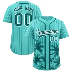 Bright Green Aqua Pinstripe Coconut Tree Baseball Jersey