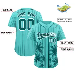 Bright Green Aqua Pinstripe Coconut Tree Baseball Jersey 2