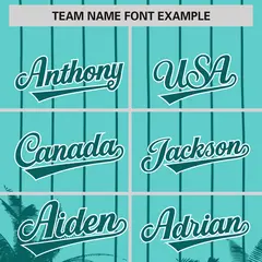 Bright Green Aqua Pinstripe Coconut Tree Baseball Jersey 3