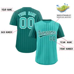Bright Green Aqua Pinstripe Raglan Sleeves Baseball Jersey 2