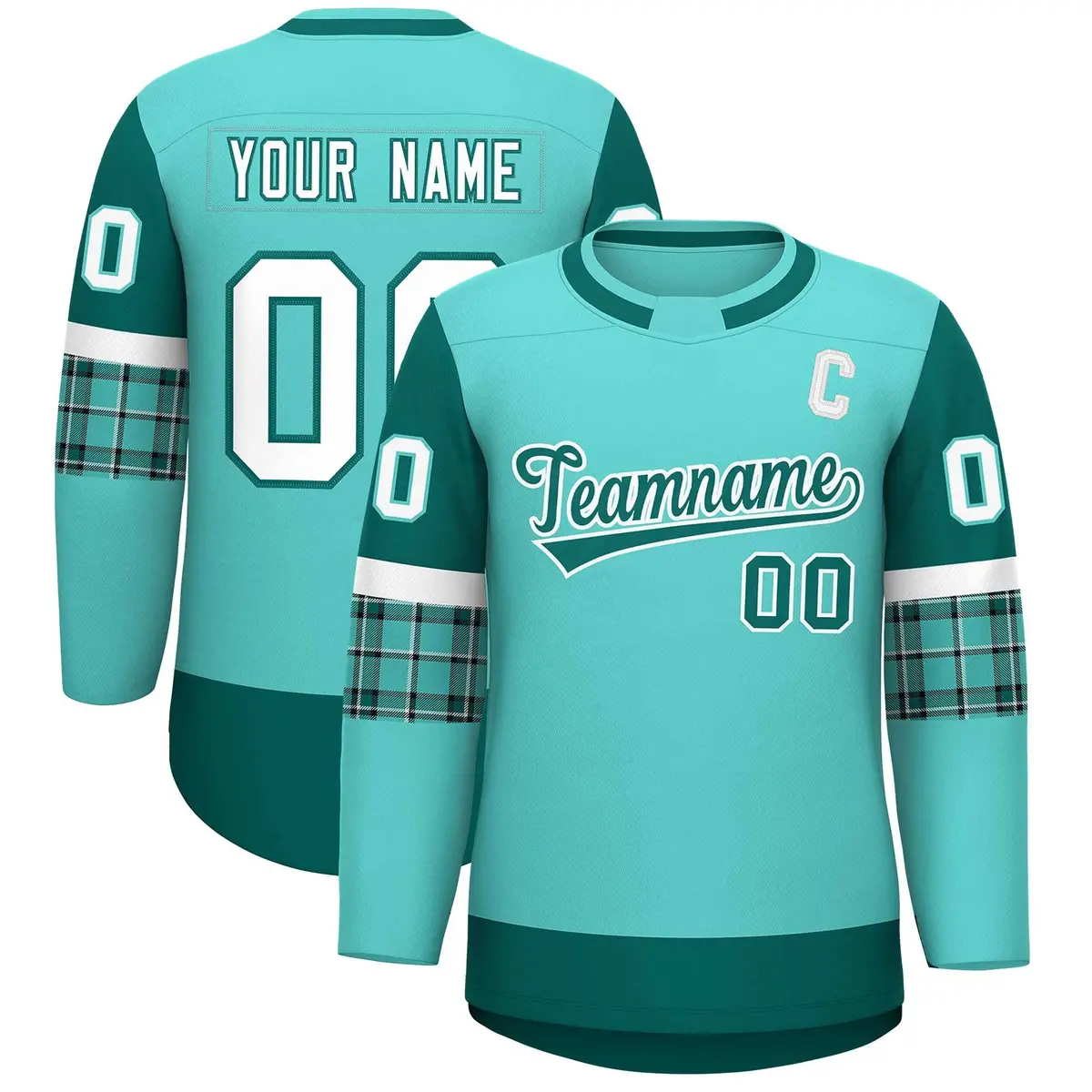 Bright Green Aqua Raglan Round-Neck Hockey Jersey