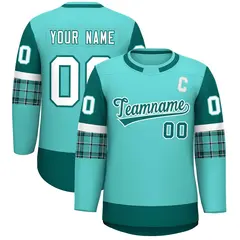 Bright Green Aqua Raglan Round-Neck Hockey Jersey