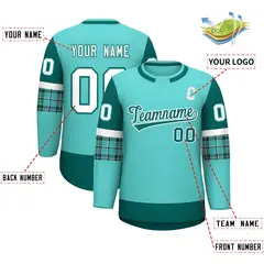 Bright Green Aqua Raglan Round-Neck Hockey Jersey 2