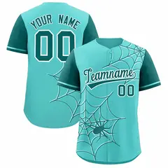 Bright Green Aqua Spider Web Raglan Sleeves Baseball Jersey 1