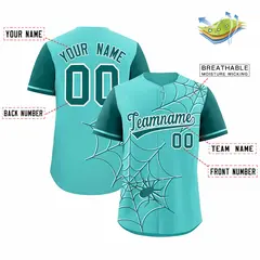 Bright Green Aqua Spider Web Raglan Sleeves Baseball Jersey 2