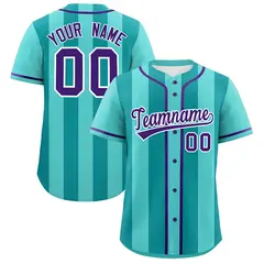 Bright Green Aqua Thick Stripe Authentic Baseball Jersey