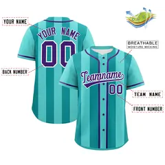 Bright Green Aqua Thick Stripe Authentic Baseball Jersey 2