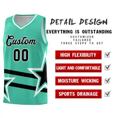 Bright Green Basketball Kit Black Star Pattern and Double Lines 2