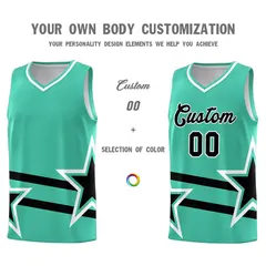 Bright Green Basketball Kit Black Star Pattern and Double Lines 3