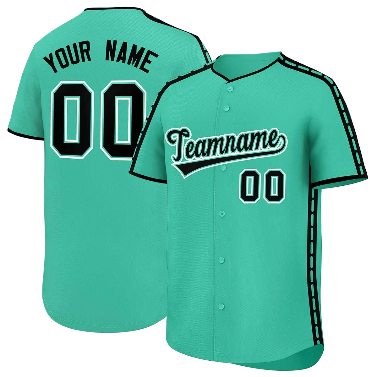 Bright Green Black Color Block Dotted Side Baseball Jersey
