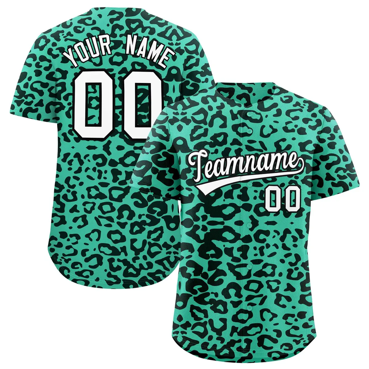 Bright Green Black Leopard Print Baseball Jersey