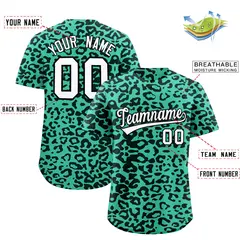 Bright Green Black Leopard Print Baseball Jersey 2